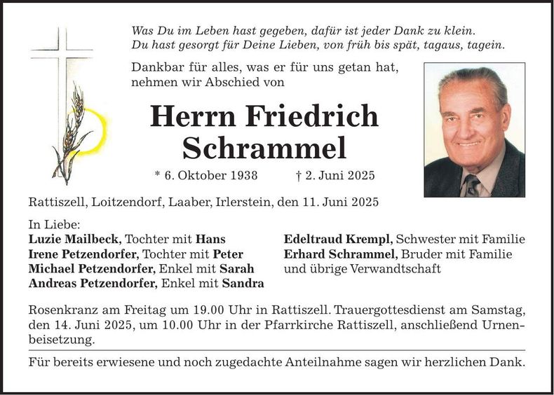 Traueranzeige Friedrich Schrammel