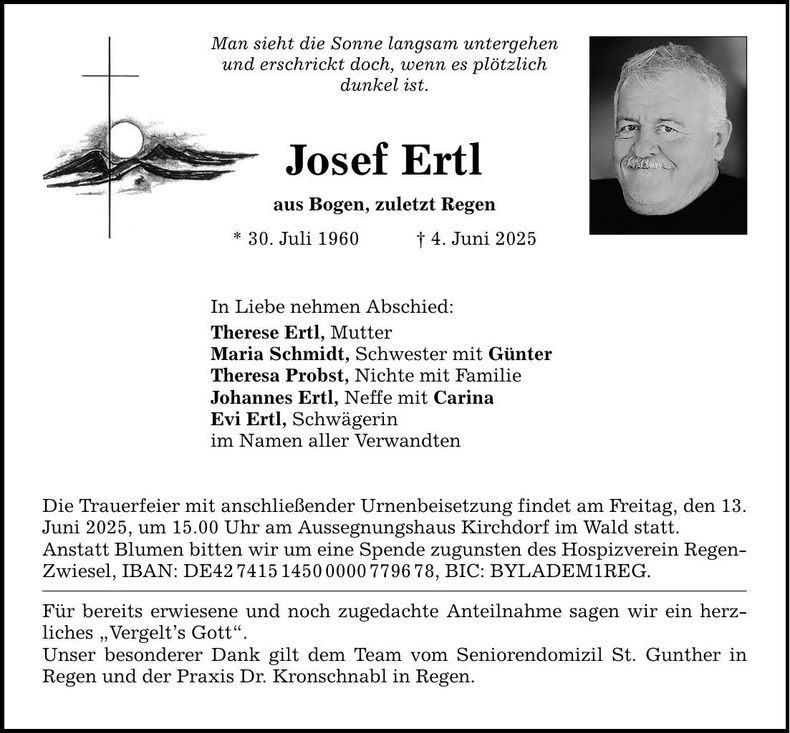 Traueranzeige Josef Ertl