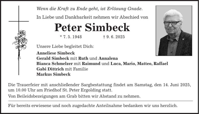 Traueranzeige Peter Simbeck