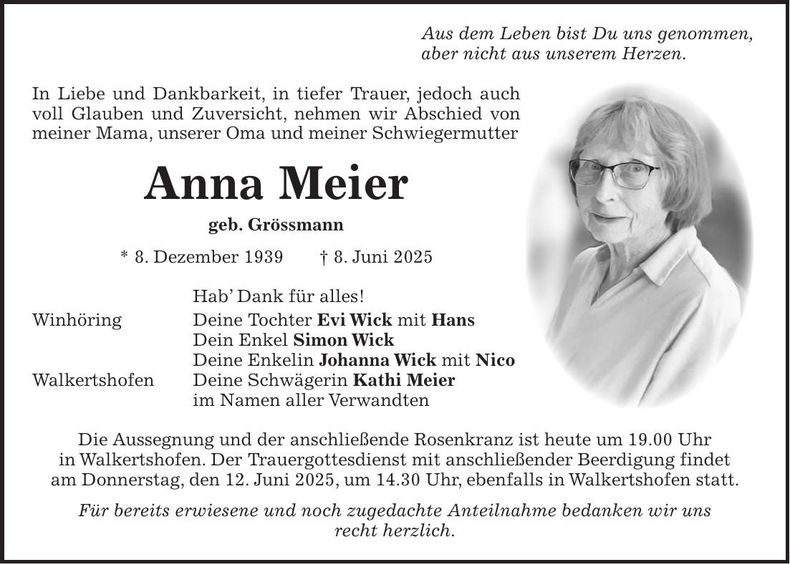Traueranzeige Anna Meier