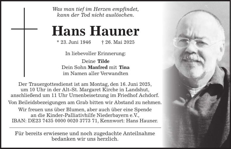 Traueranzeige Hans Hauner