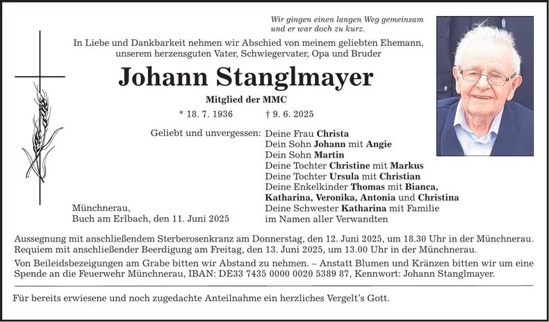 Traueranzeige Johann Stanglmayer