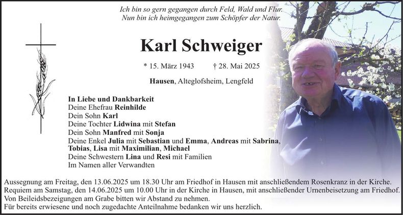 Traueranzeige Karl Schweiger