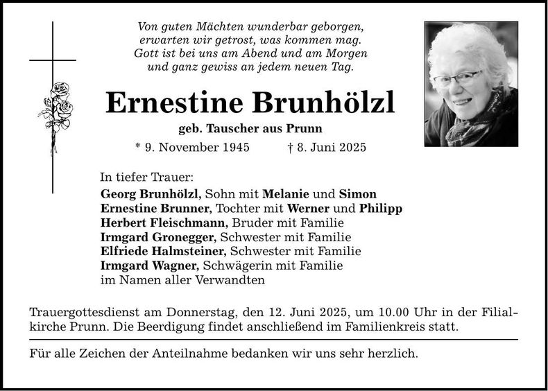 Traueranzeige Ernestine Brunhölzl