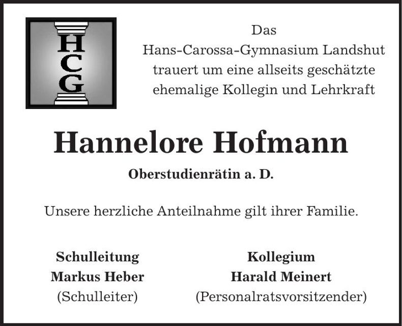 Traueranzeige Hannelore Hofmann
