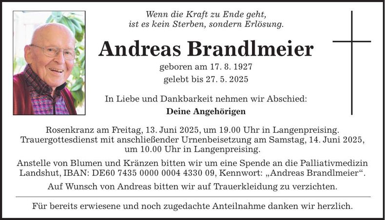 Traueranzeige Andreas Brandlmeier