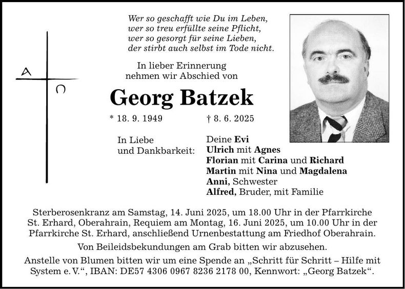 Traueranzeige Georg Batzek
