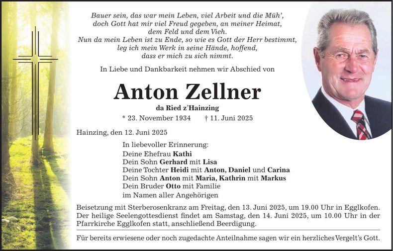Traueranzeige Anton Zellner