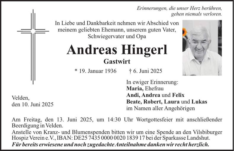Traueranzeige Andreas Hingerl