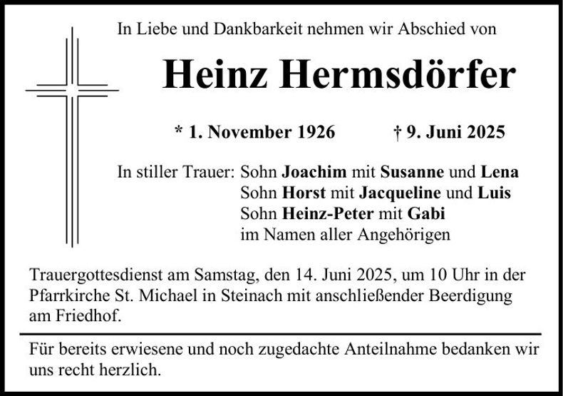 Traueranzeige Heinz Hermsdörfer