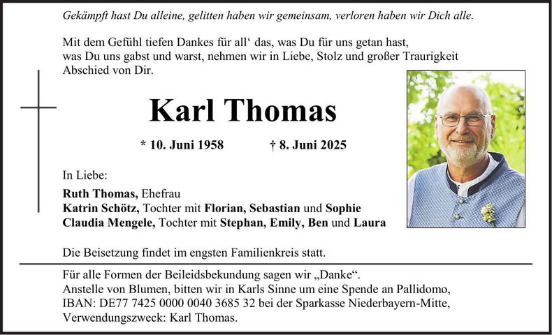 Traueranzeige Karl Thomas