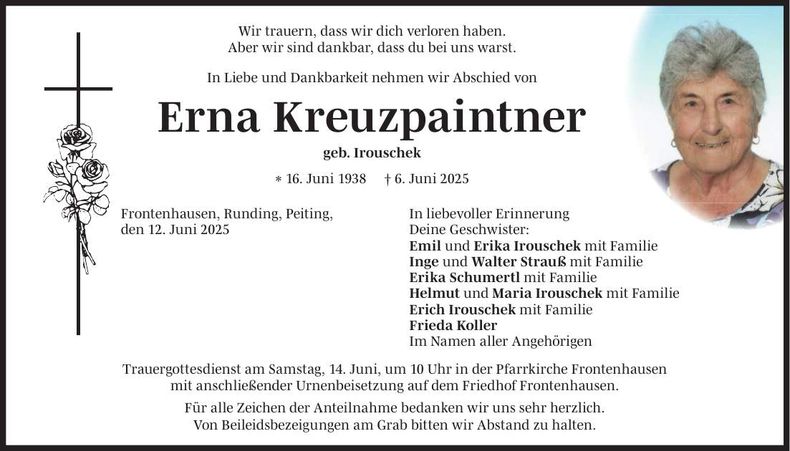 Traueranzeige Erna Kreuzpaintner