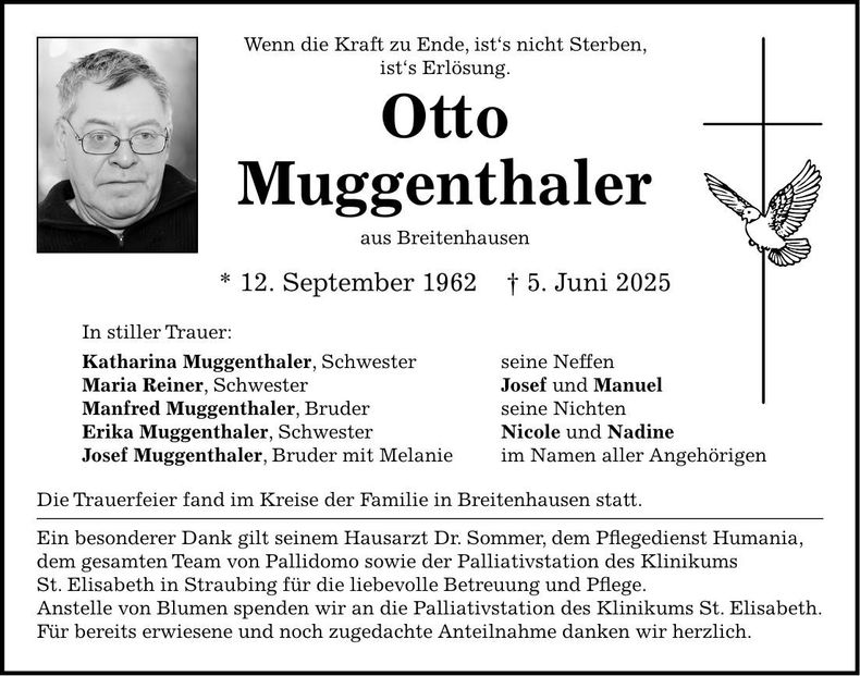 Traueranzeige Otto Muggenthaler