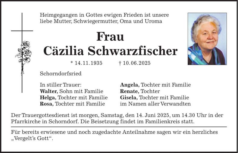 Traueranzeige Cäzilia Schwarzfischer