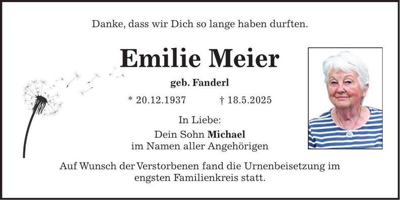 Traueranzeige Emilie Meier
