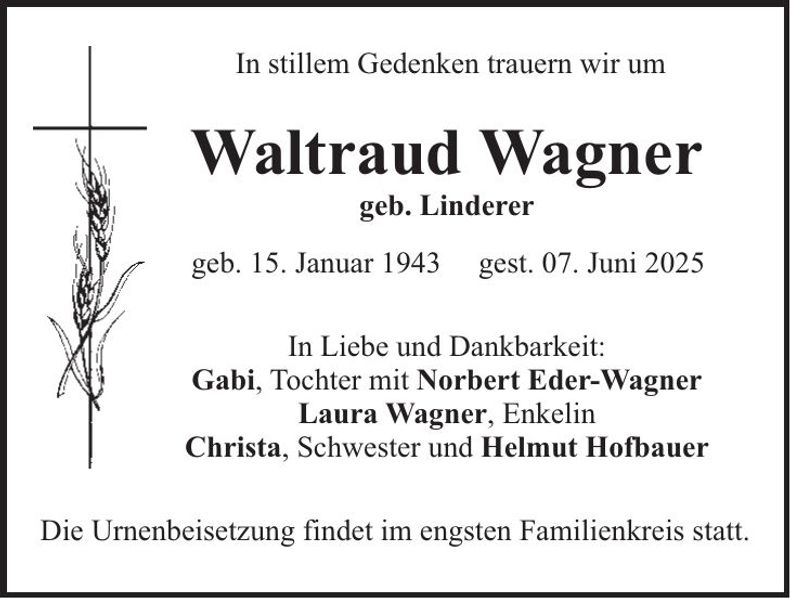 Traueranzeige Waltraud Wagner