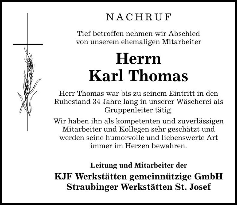 Traueranzeige Karl Thomas