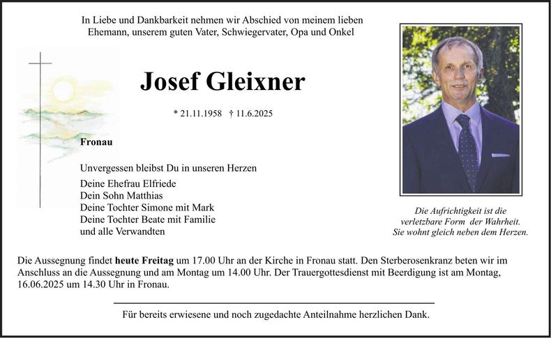 Traueranzeige Josef Gleixner