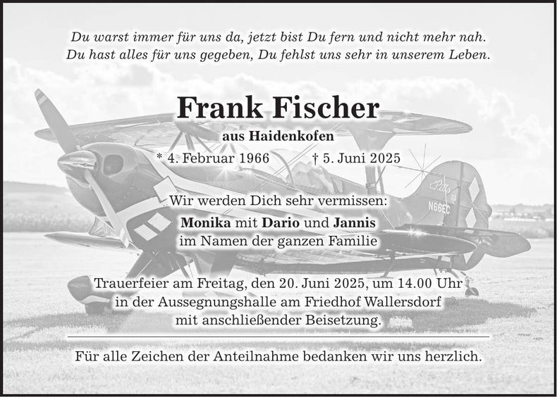 Traueranzeige Frank Fischer