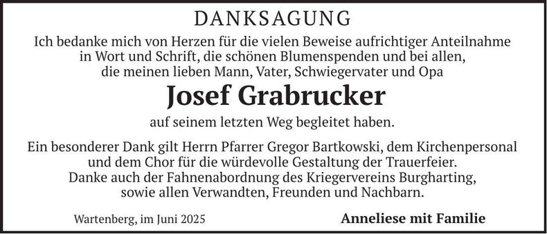 Traueranzeige Josef Grabrucker
