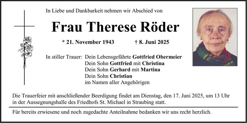 Traueranzeige Therese Röder