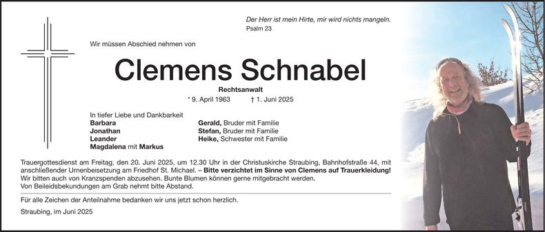 Traueranzeige Clemens Schnabel