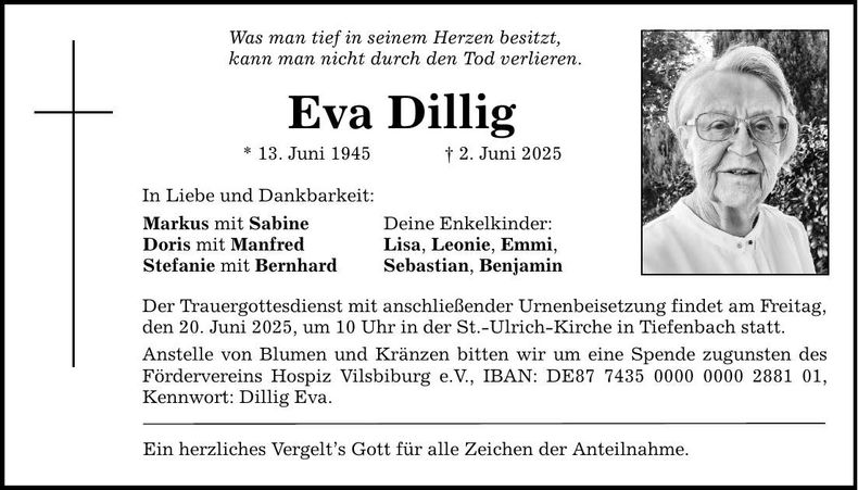 Traueranzeige Eva Dillig