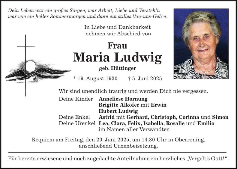 Traueranzeige Maria Ludwig