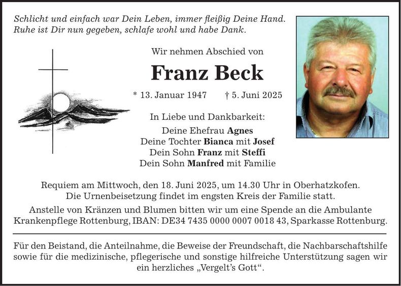 Traueranzeige Franz Beck