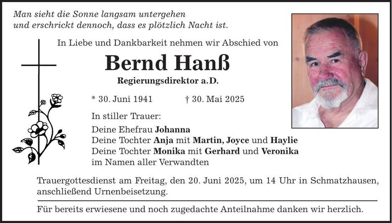 Traueranzeige Bernd Hanß