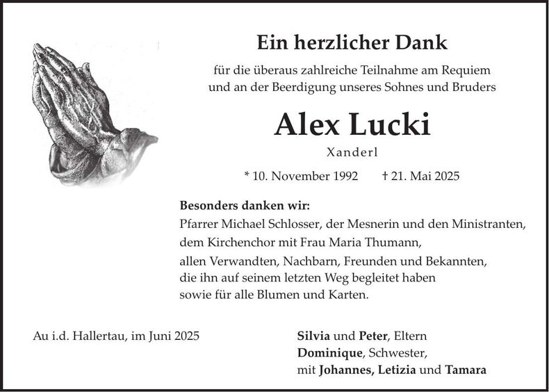 Traueranzeige Alex Lucki