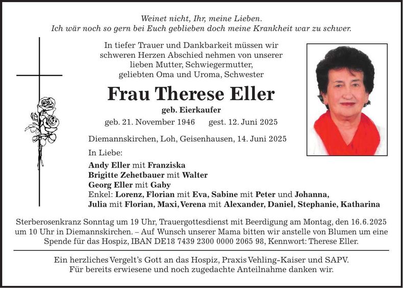 Traueranzeige Therese Eller