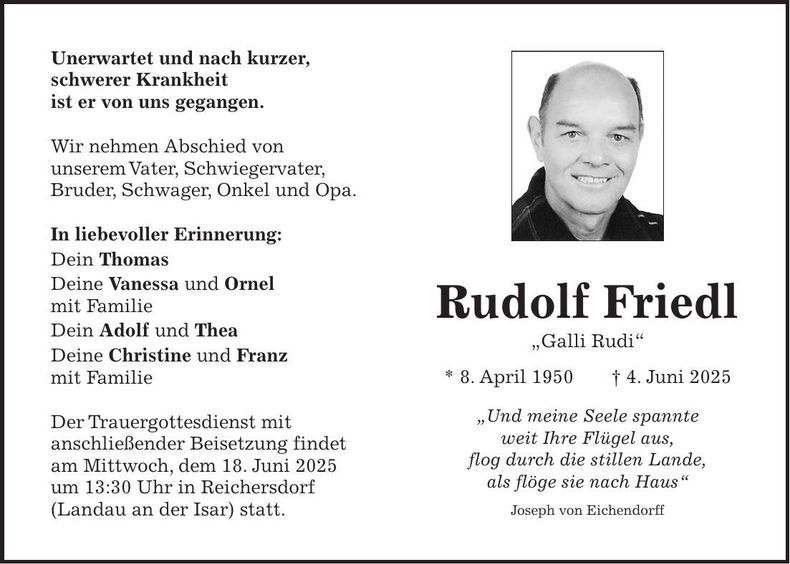 Traueranzeige Rudi Friedl
