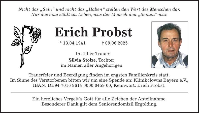 Traueranzeige Erich Probst