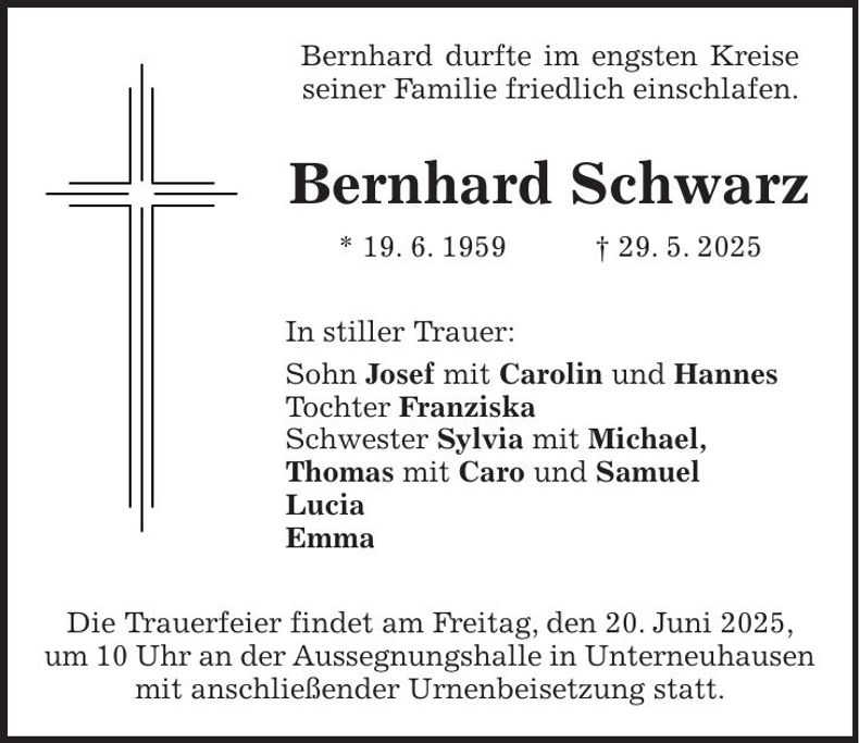 Traueranzeige Bernhard Schwarz