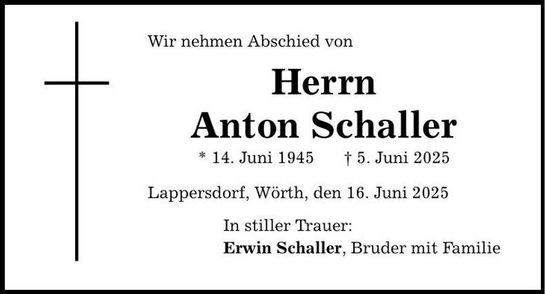 Traueranzeige Anton Schaller