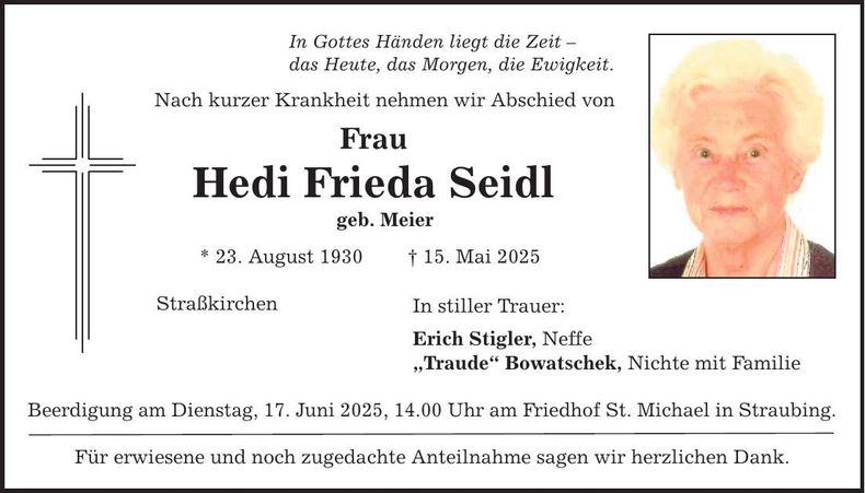 Traueranzeige Hedi Frieda Seidl