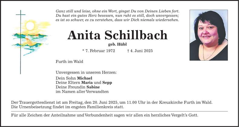Traueranzeige Anita Schillbach