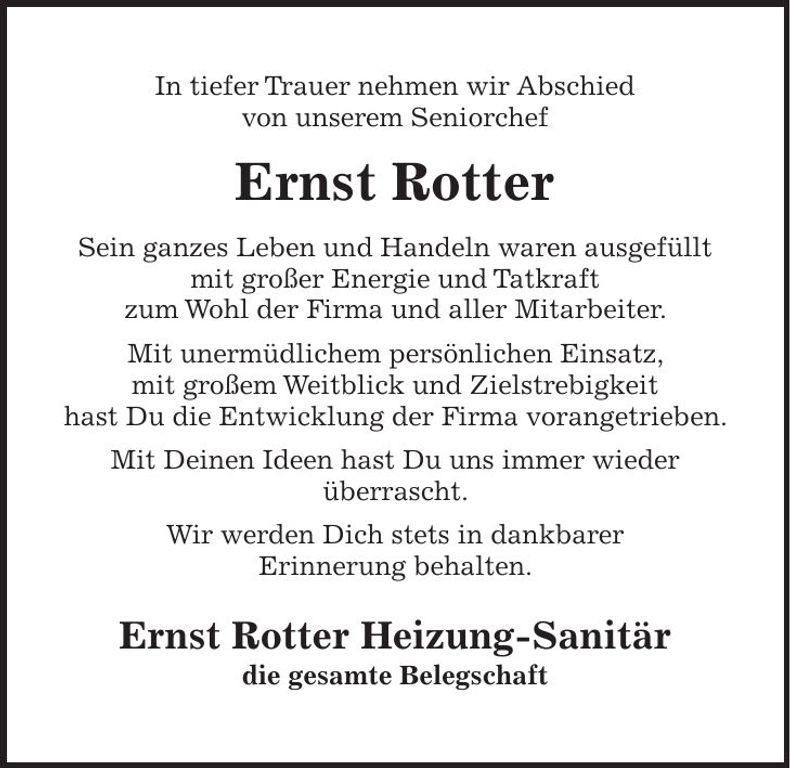 Traueranzeige Ernst Rotter
