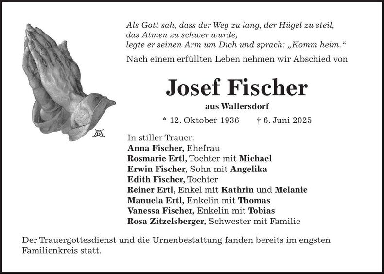 Traueranzeige Josef Fischer