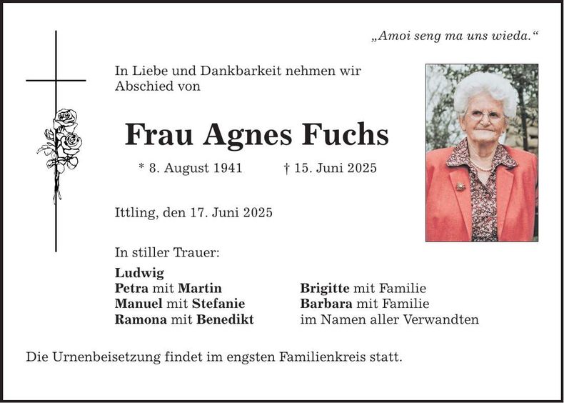 Traueranzeige Agnes Fuchs