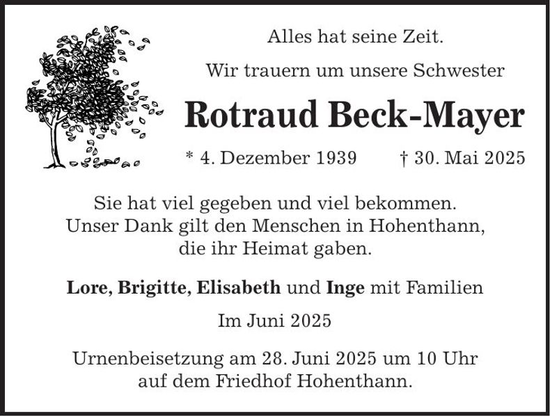 Traueranzeige Rotraud Beck-Mayer