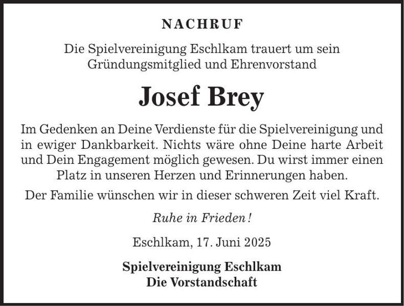 Traueranzeige Josef Brey