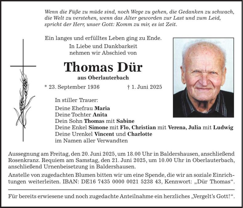 Traueranzeige Thomas Dür