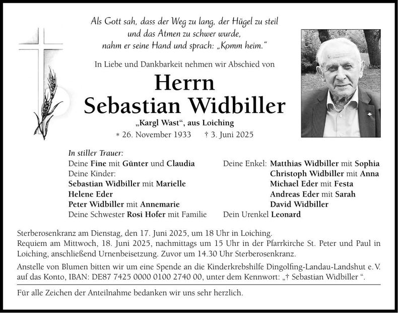 Traueranzeige Sebastian Widbiller