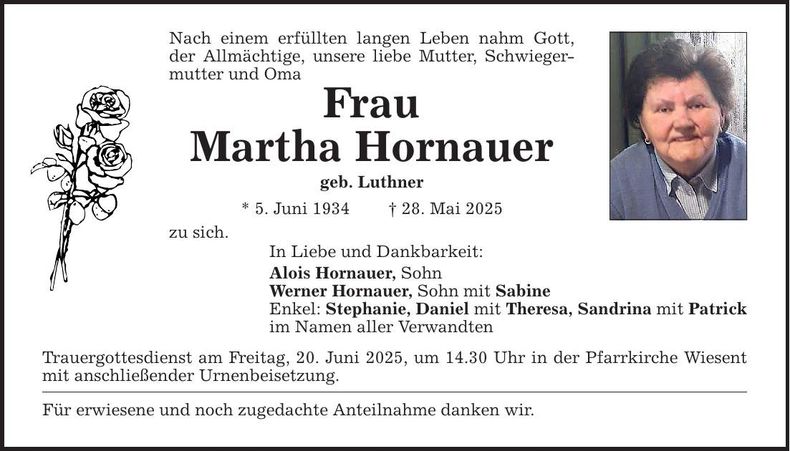 Traueranzeige Martha Hornauer