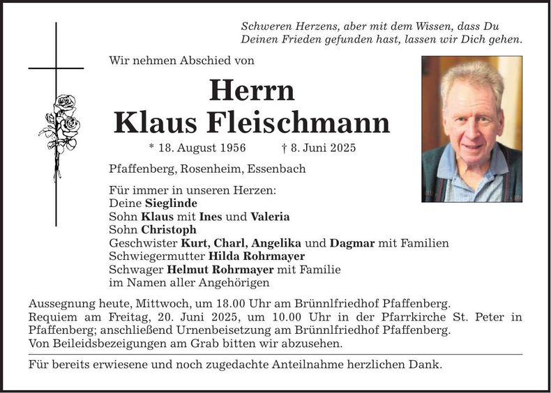 Traueranzeige Klaus Fleischmann