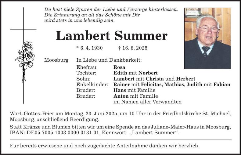 Traueranzeige Lambert Summer