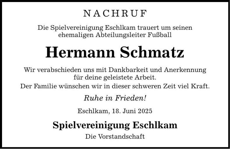 Traueranzeige Hermann Schmatz