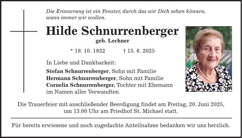 Traueranzeige Hilde Schnurrenberger